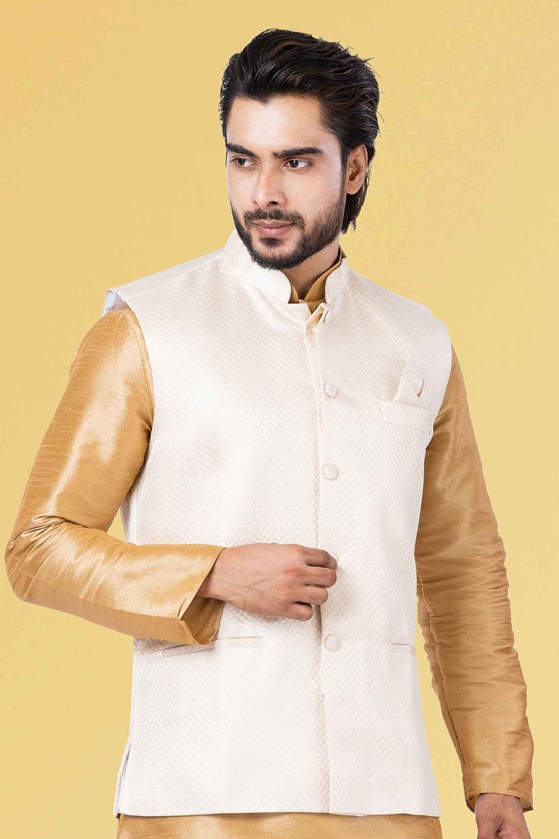 Vibrant Golden and White Colored Designer Kurta Set