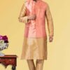 Spectacular Golden and Pink Colored Designer Kurta Set