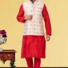 Captivating Red and Cream Colored Designer Kurta Set
