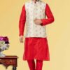 Stylish Red and Off-White Colored Designer Kurta Set