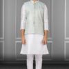 Attractive White and Pista Green Colored Designer Kurta Set