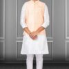 Dashing White and Peach Colored Designer Kurta Set