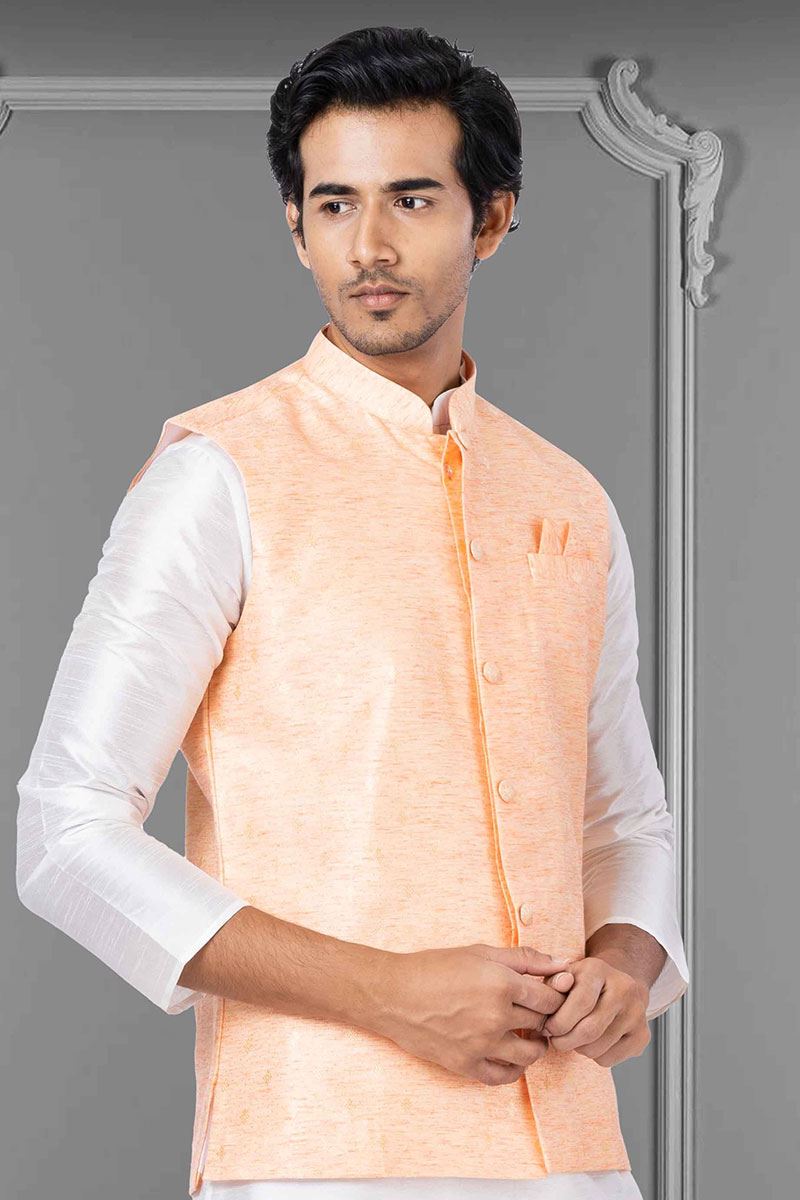 Dashing White and Peach Colored Designer Kurta Set