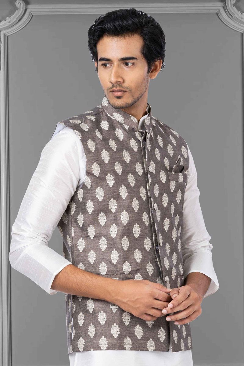 Fancy White and Brown Colored Designer Kurta Set