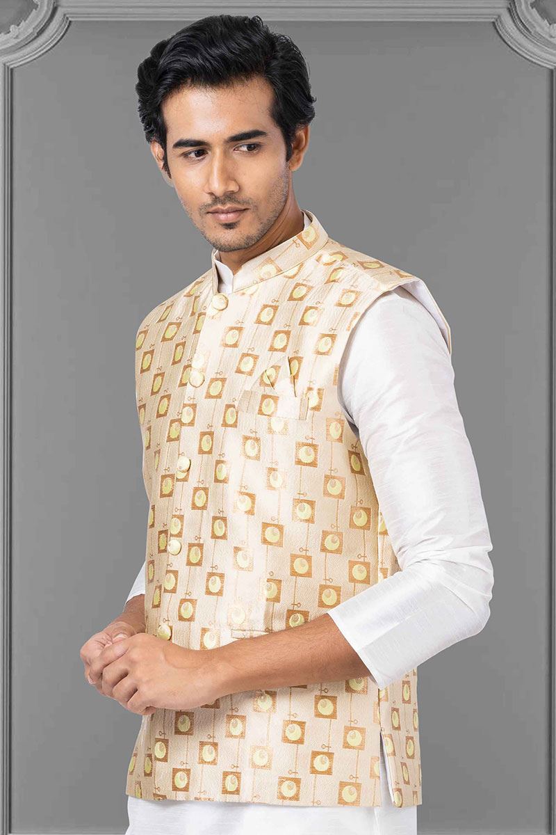 Marvelous White and Golden Colored Designer Kurta Set