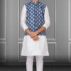 Fashionable White and Ink Blue Colored Designer Kurta Set