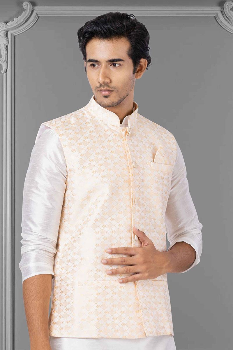 Exquisite White and Cream Colored Designer Kurta Set