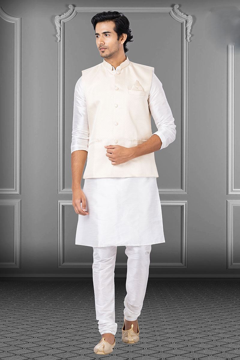 Impressive White and Cream Colored Designer Kurta Set