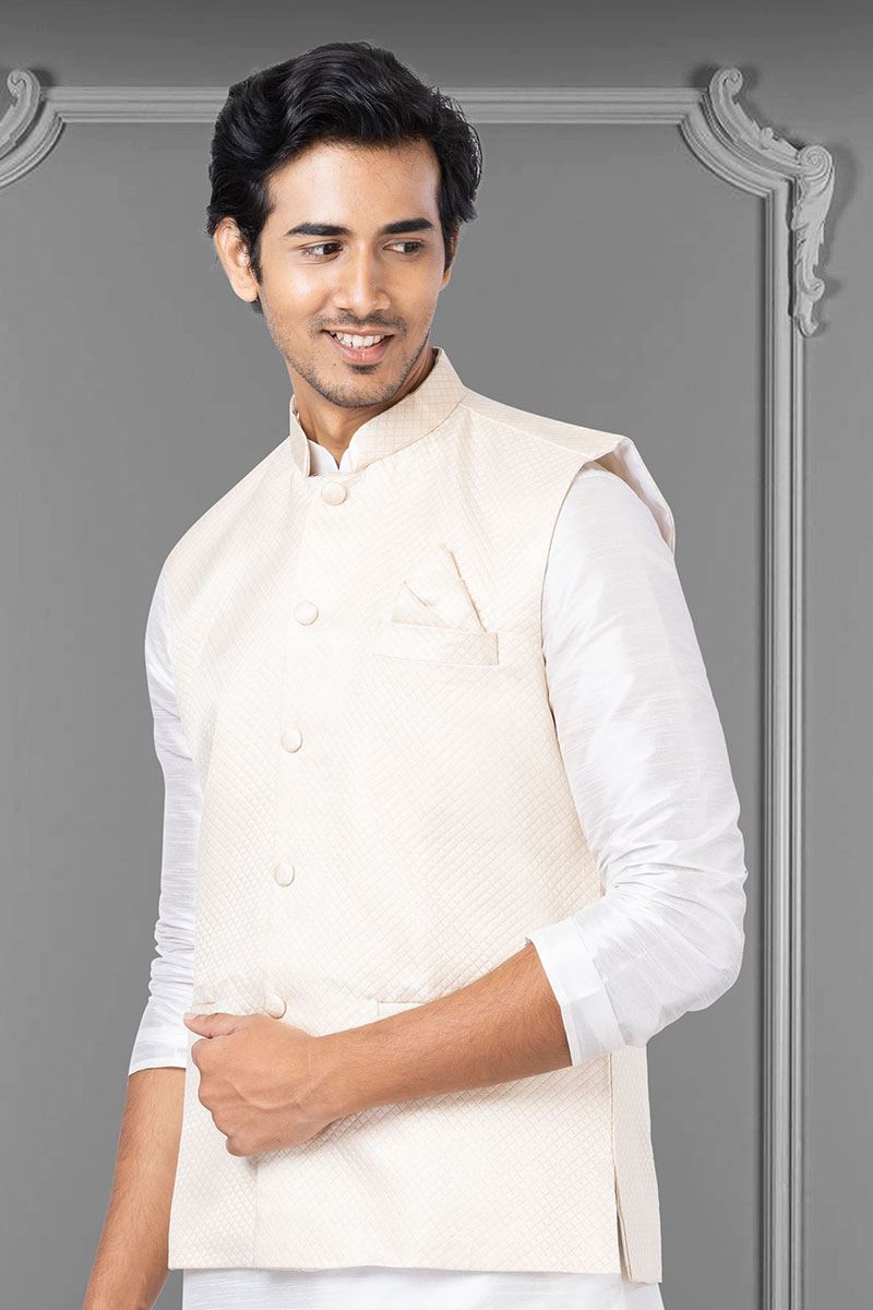Impressive White and Cream Colored Designer Kurta Set