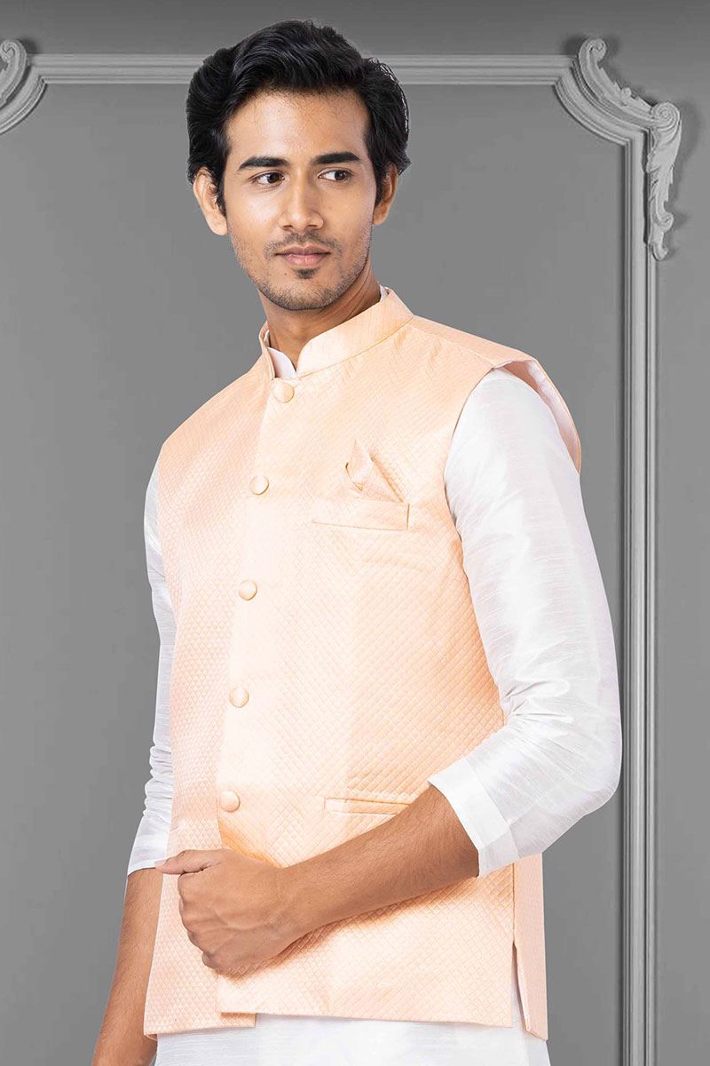 Awesome White and Peach Colored Designer Kurta Set