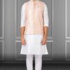Vibrant White and Peach Colored Designer Kurta Set