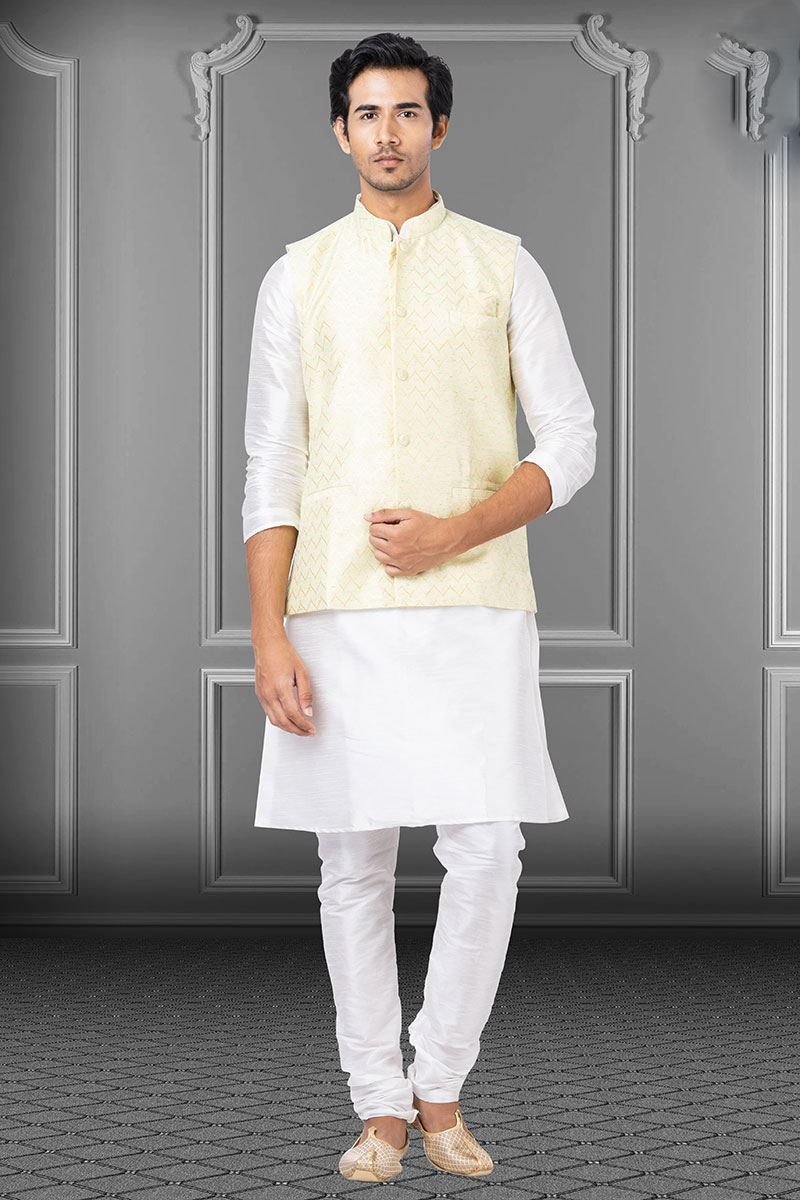 Splendid White and Yellow Colored Designer Kurta Set