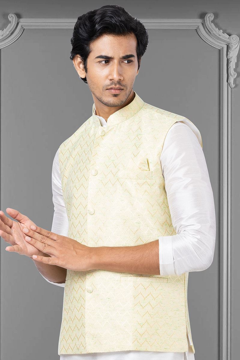 Splendid White and Yellow Colored Designer Kurta Set