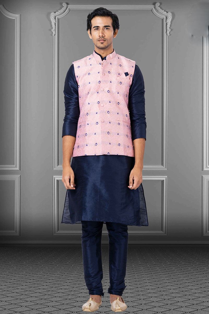 Charismatic Navy Blue and Pink Colored Designer Kurta Set