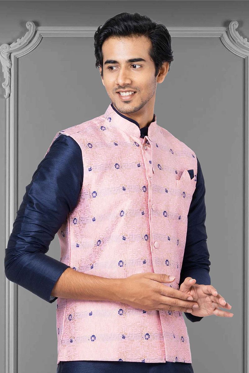 Charismatic Navy Blue and Pink Colored Designer Kurta Set