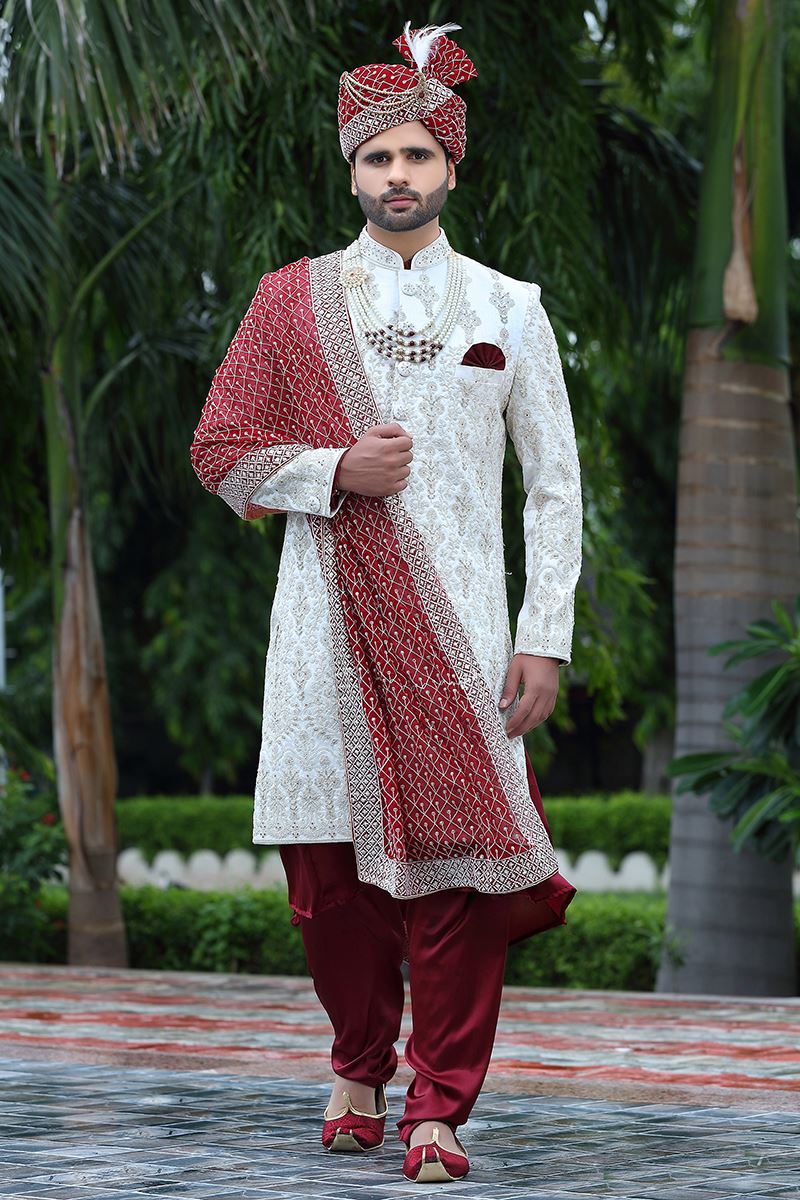 Majestic White Colored Designer Sherwani