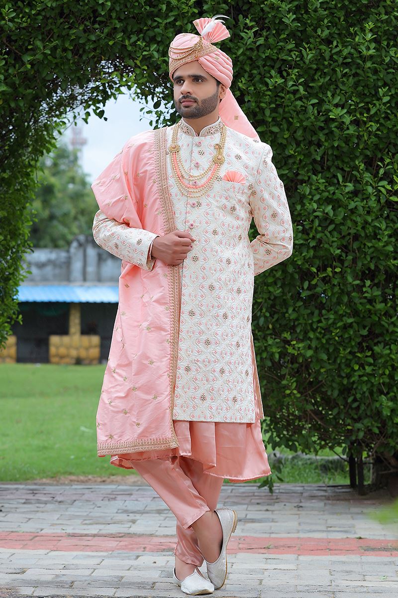 Appealing Off-White Colored Designer Sherwani