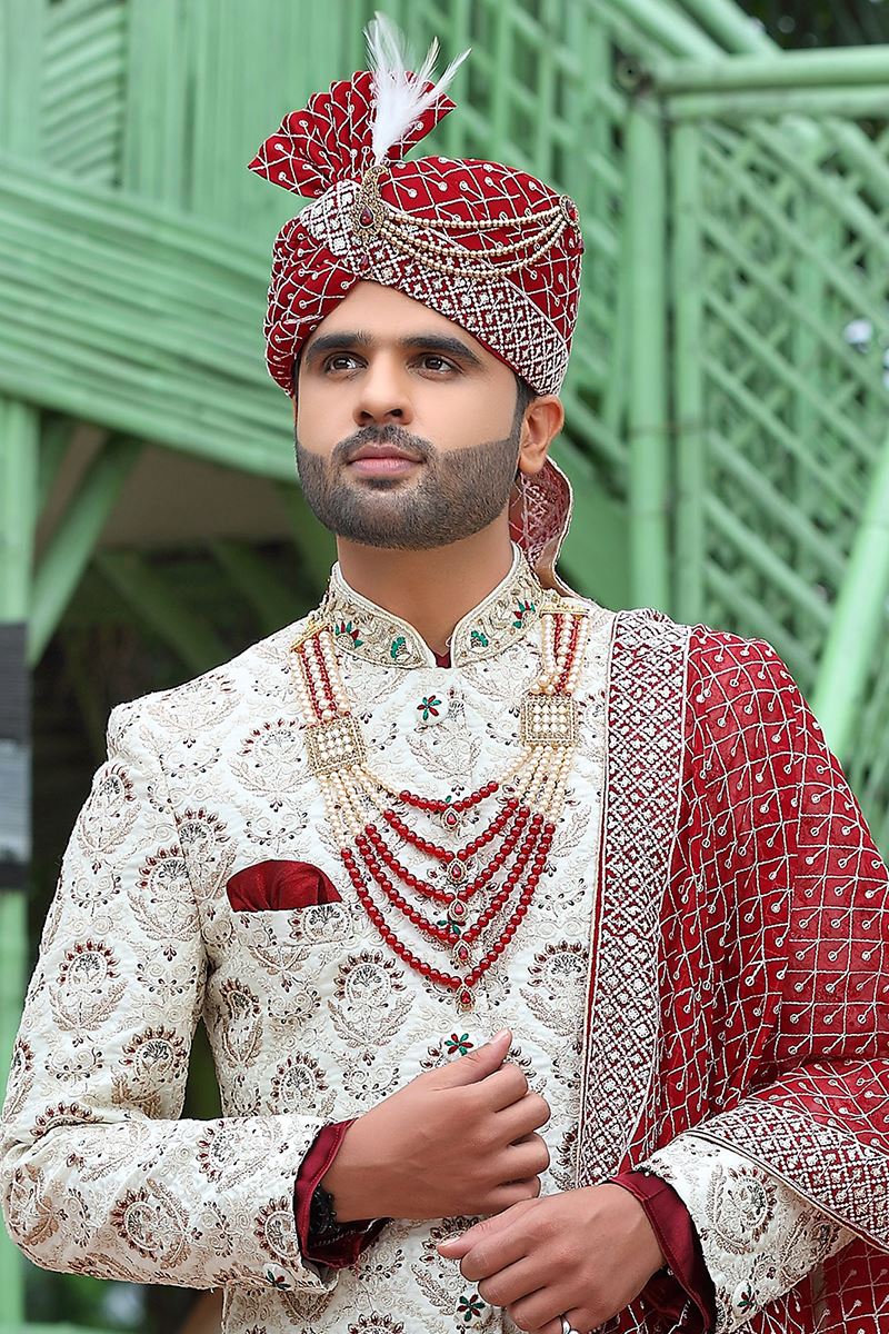 Elegant Off-White Colored Designer Sherwani