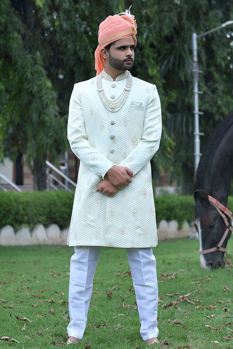 Exquisite Off-White Colored Designer Sherwani