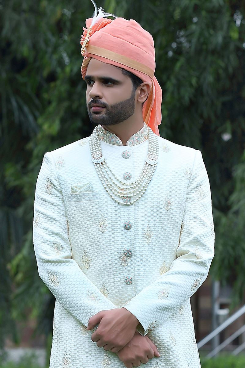 Exquisite Off-White Colored Designer Sherwani