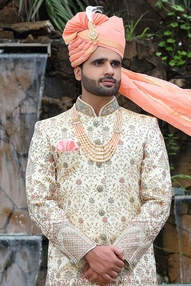 Charming Cream Colored Designer Sherwani