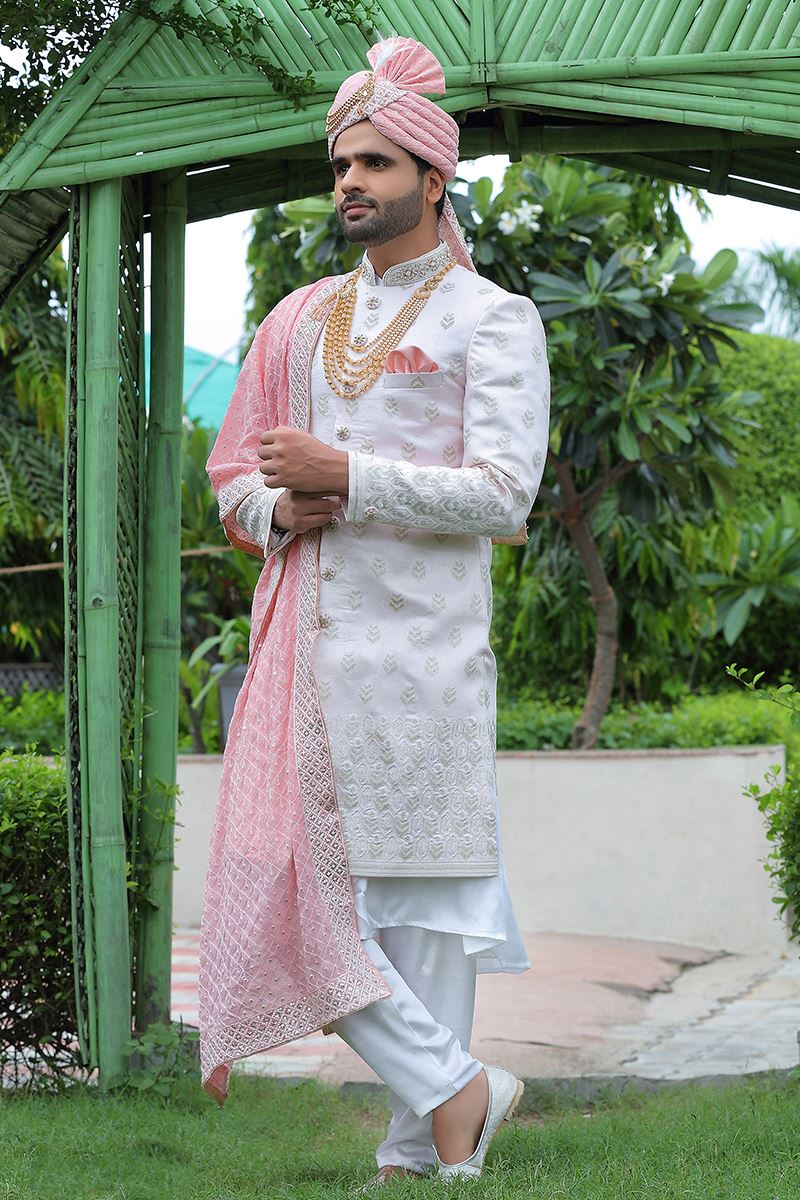 Exuberant Off-White Colored Designer Sherwani