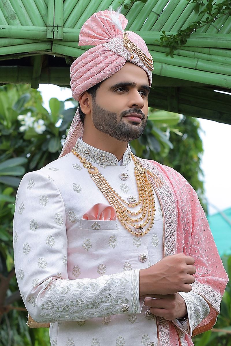 Exuberant Off-White Colored Designer Sherwani