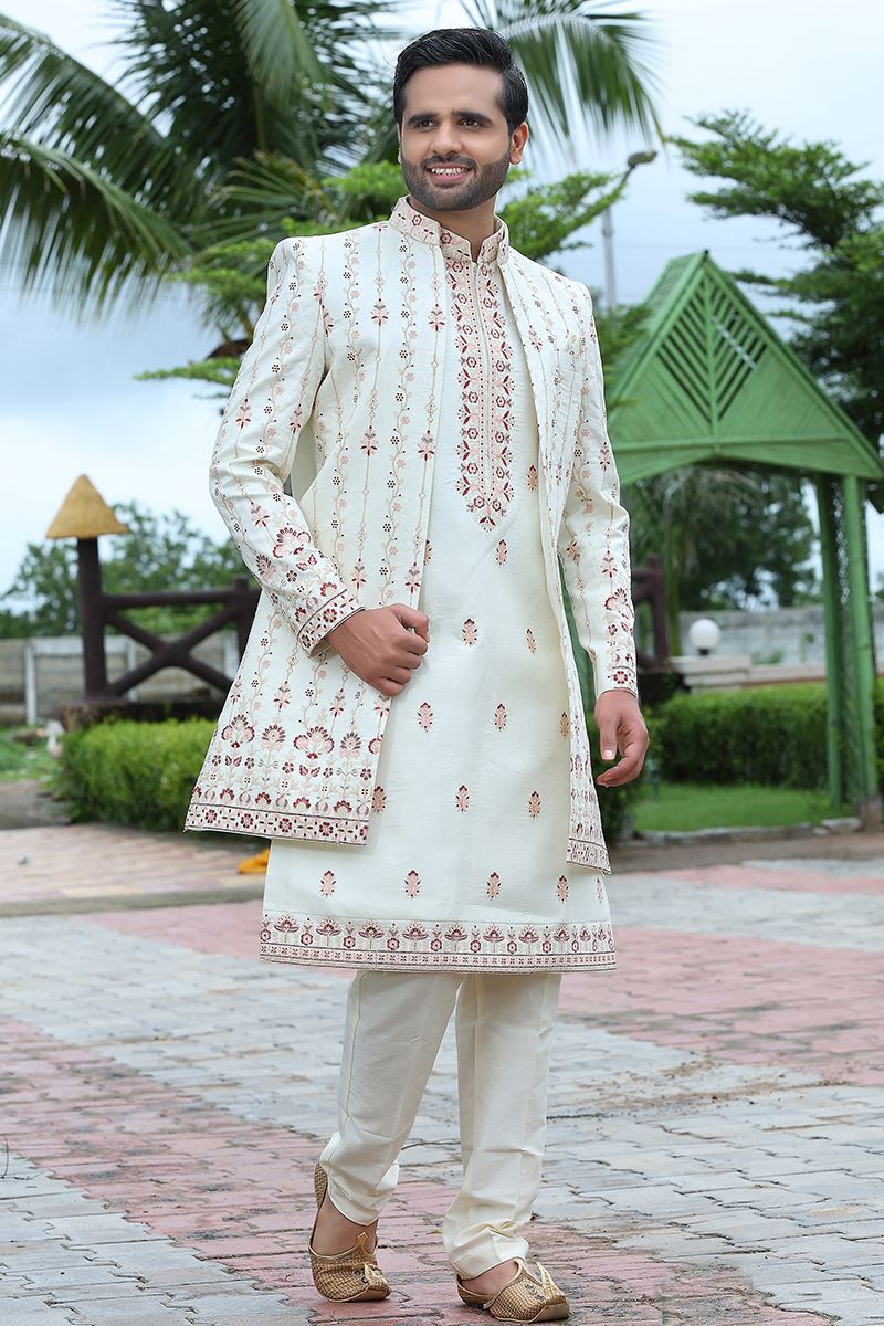 Exquisite Cream Colored Designer Sherwani