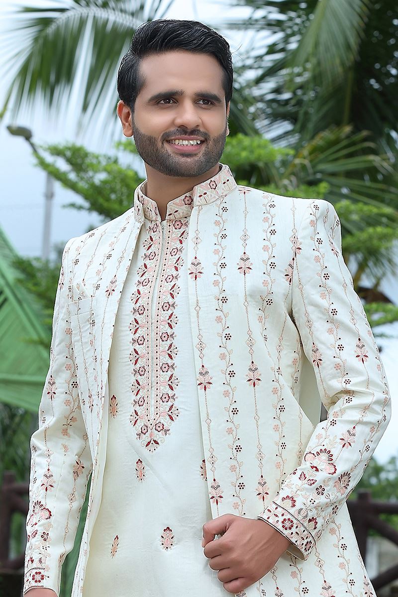 Exquisite Cream Colored Designer Sherwani