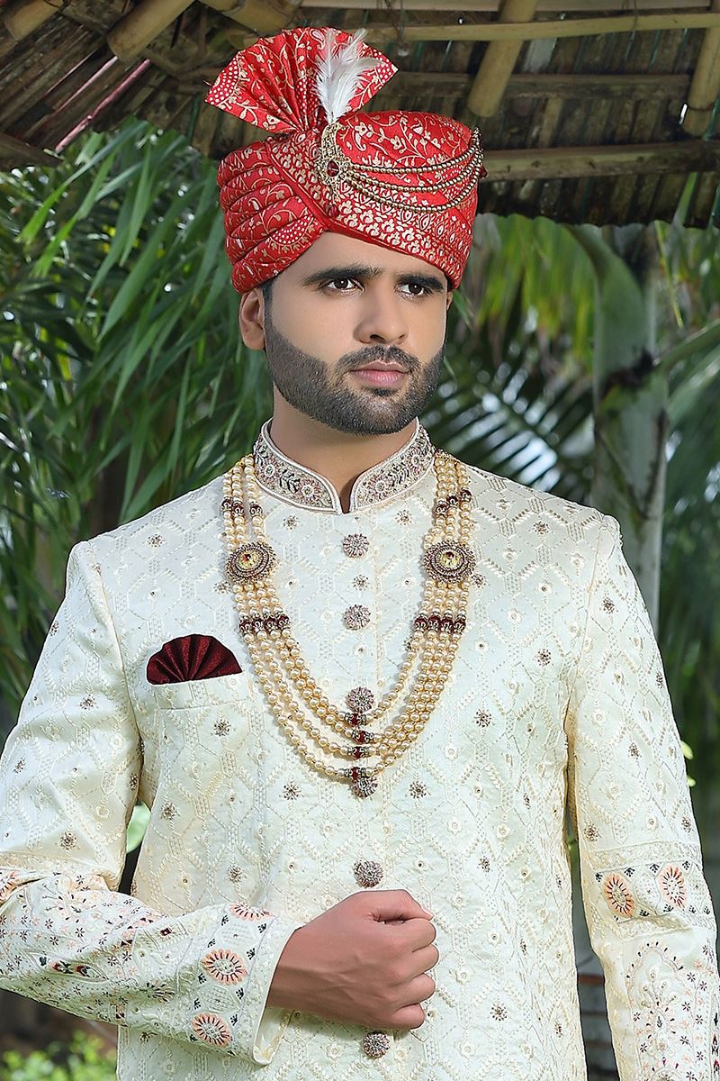 Exuberant Cream Colored Designer Sherwani