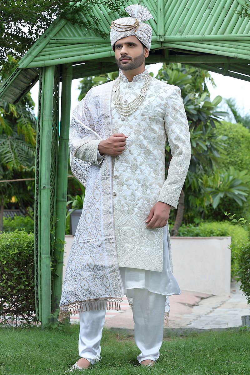 Classy Off-White Colored Designer Sherwani