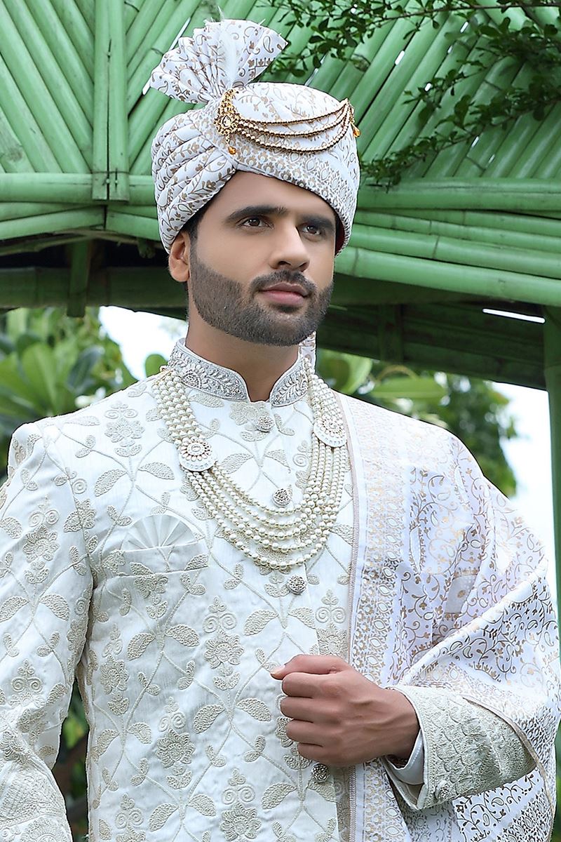 Classy Off-White Colored Designer Sherwani