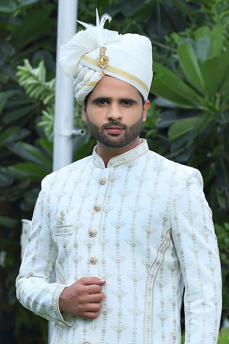 Appealing White Colored Designer Sherwani