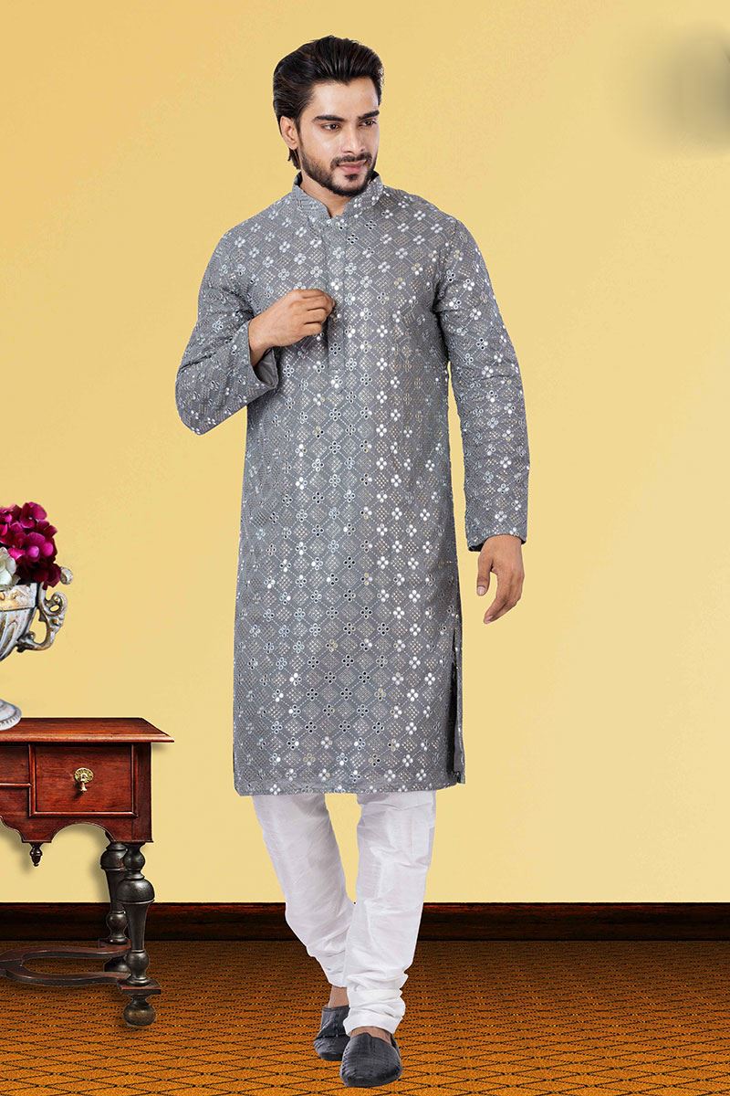 Vibrant Grey Colored Designer Kurta Set