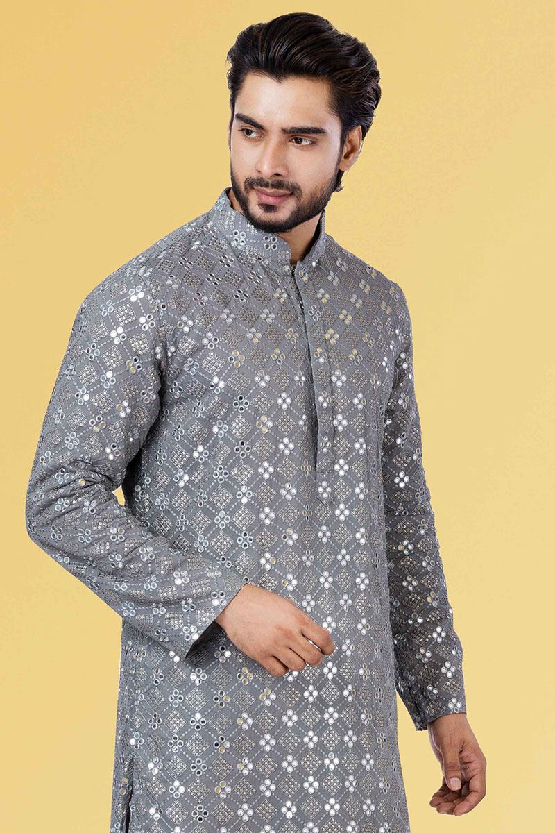 Vibrant Grey Colored Designer Kurta Set