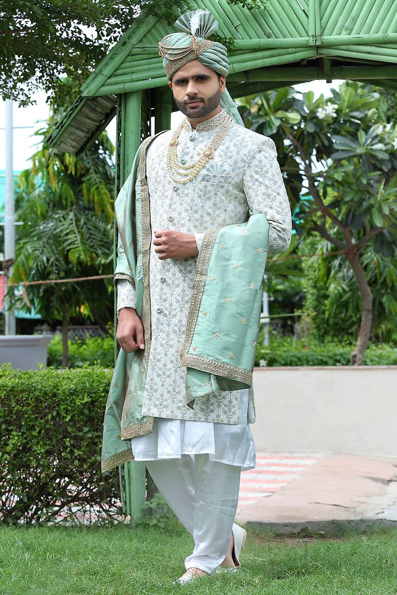 Magnificent Off-White Colored Designer Sherwani