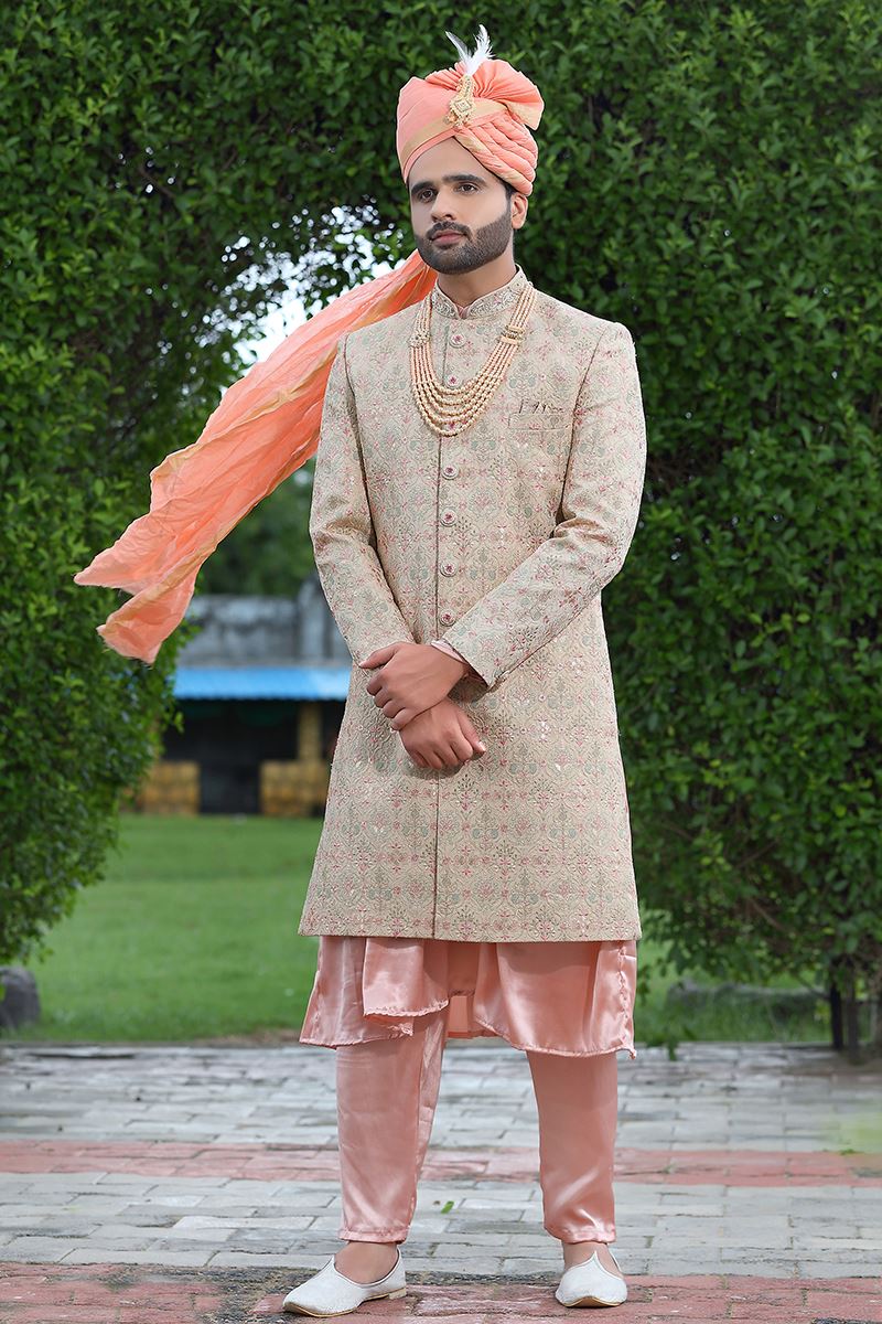 Fancy Powder Pink Colored Designer Sherwani