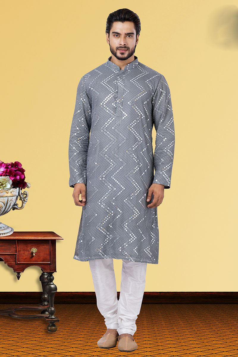 Impressive Grey Colored Designer Kurta Set