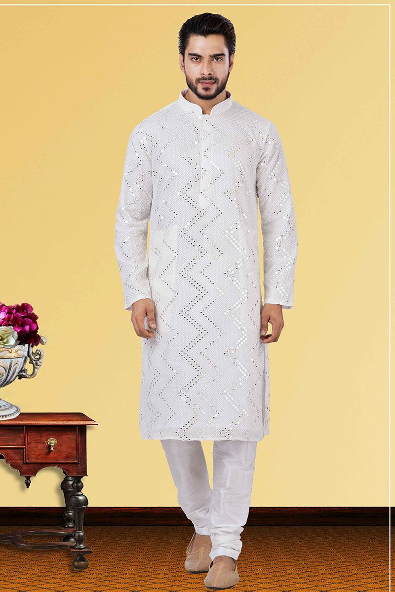 Delightful White Colored Designer Kurta Set