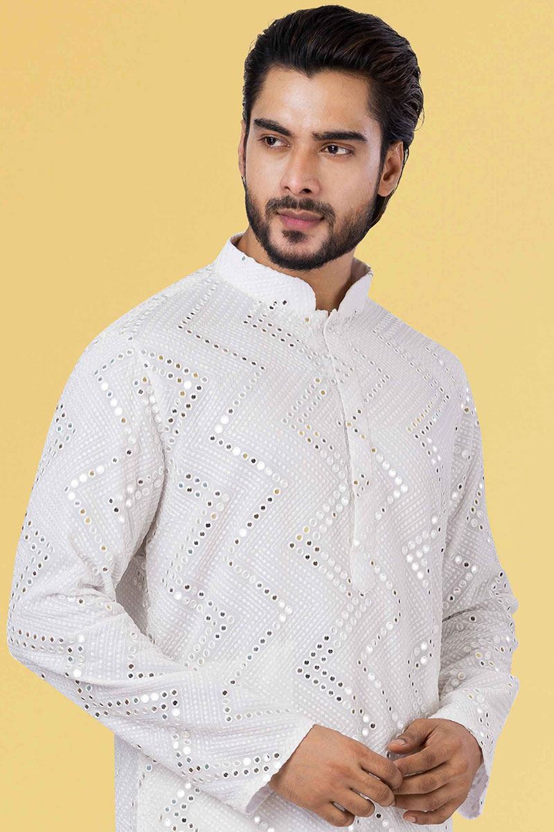 Delightful White Colored Designer Kurta Set