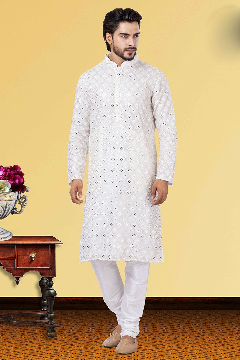 Artistic White Colored Designer Kurta Set