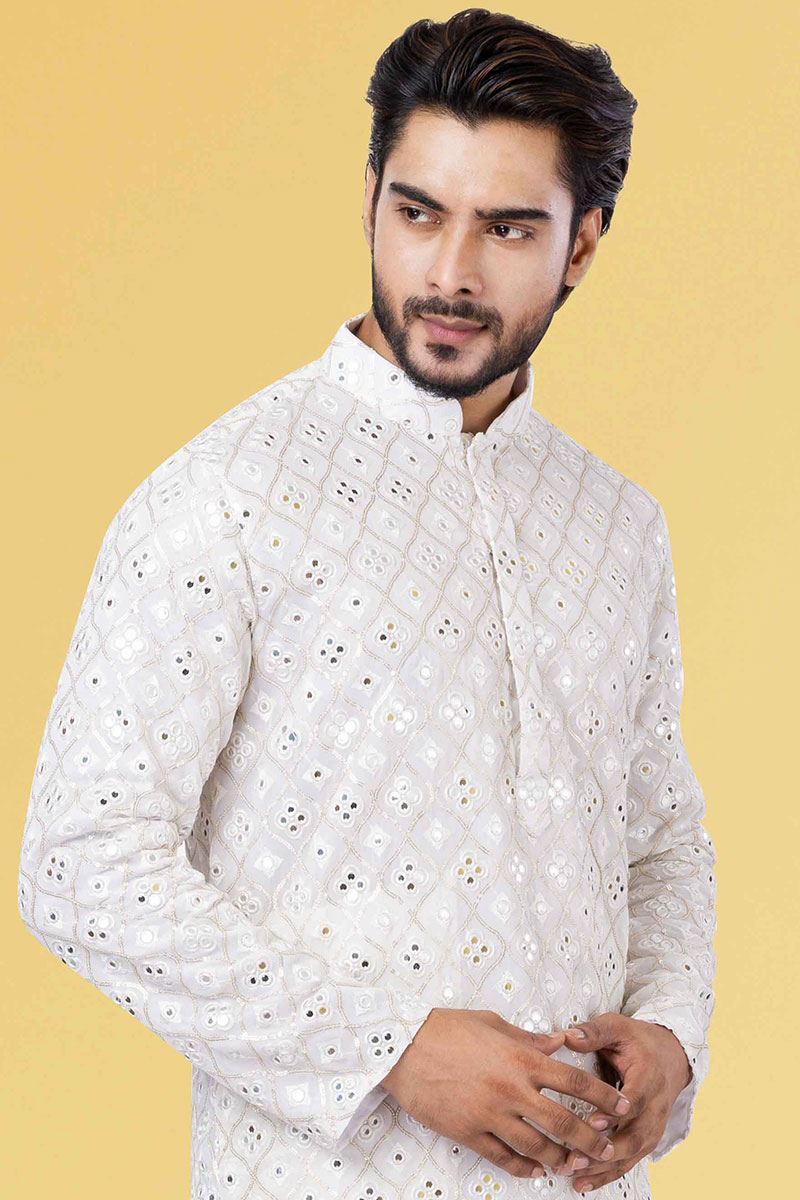 Artistic White Colored Designer Kurta Set