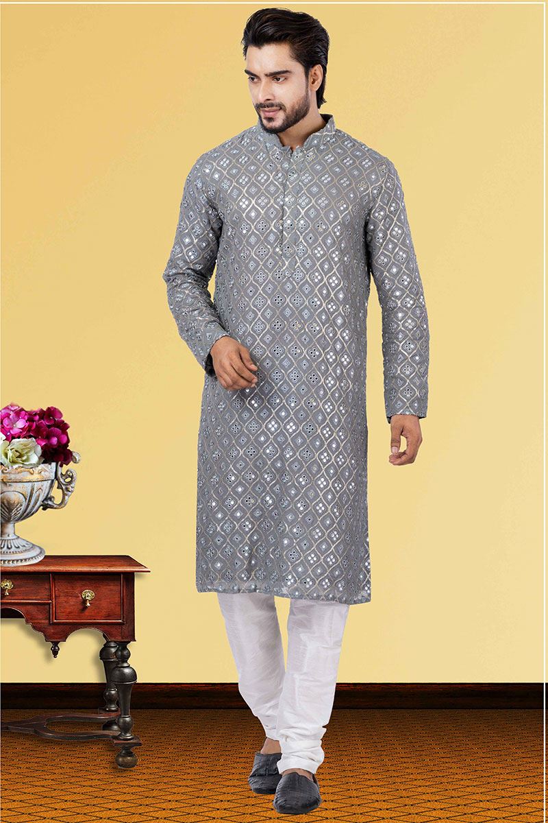 Aesthetic Grey Colored Designer Kurta Set