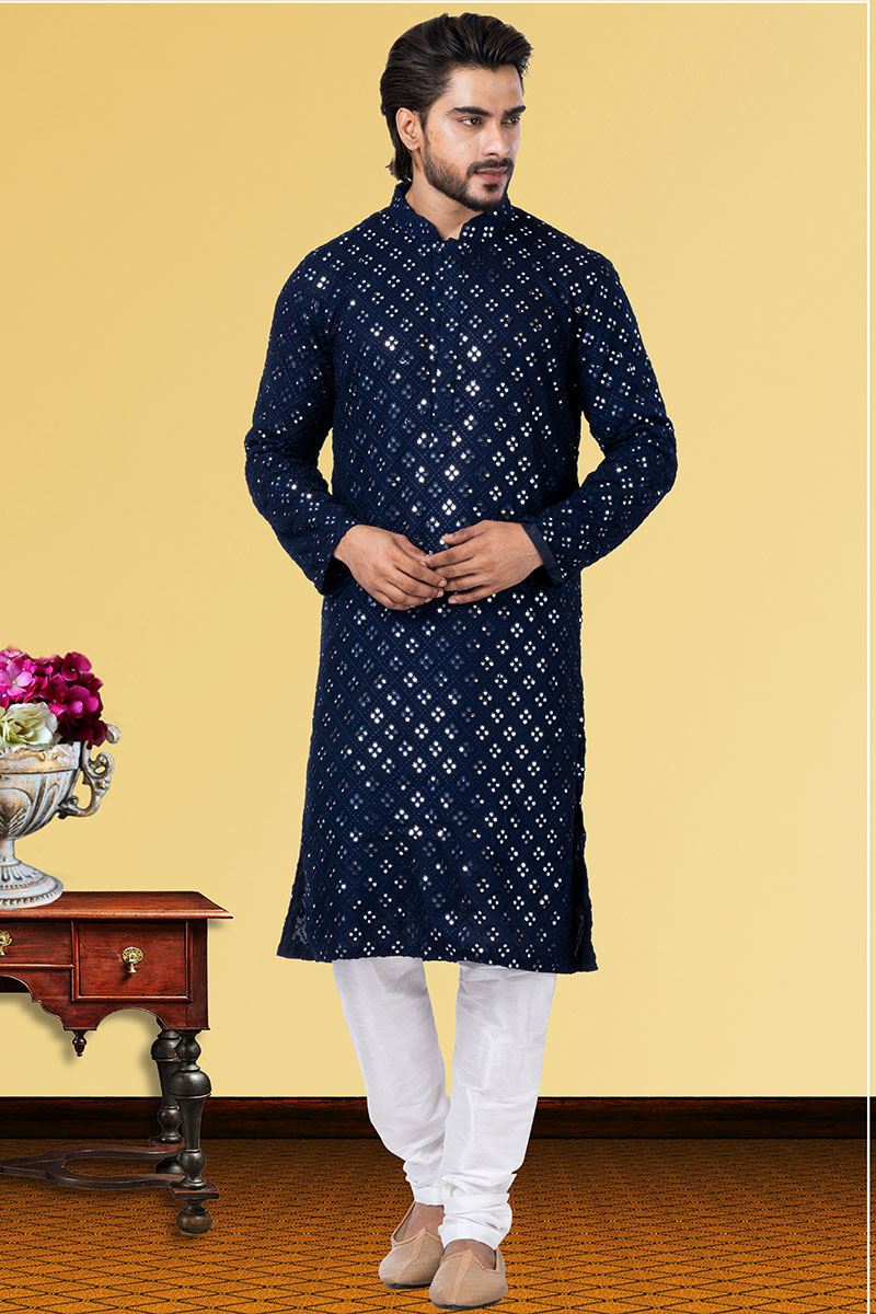 Exquisite Navy Blue Colored Designer Kurta Set