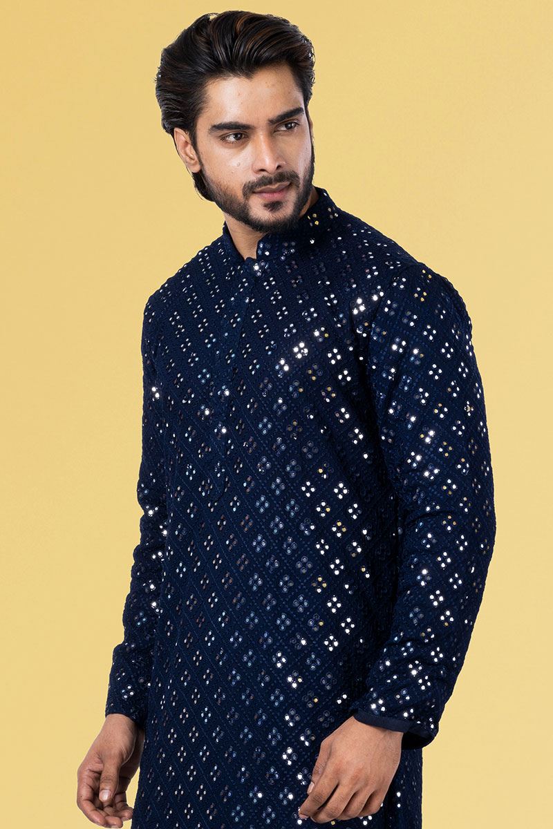 Exquisite Navy Blue Colored Designer Kurta Set