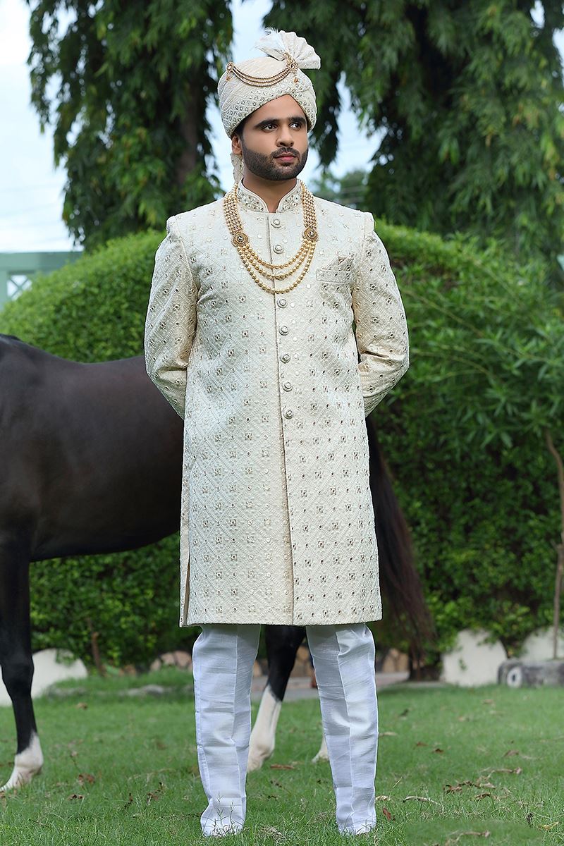 Captivating Off-White Colored Designer Sherwani