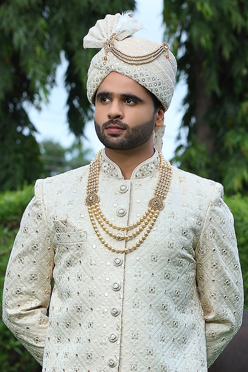 Captivating Off-White Colored Designer Sherwani