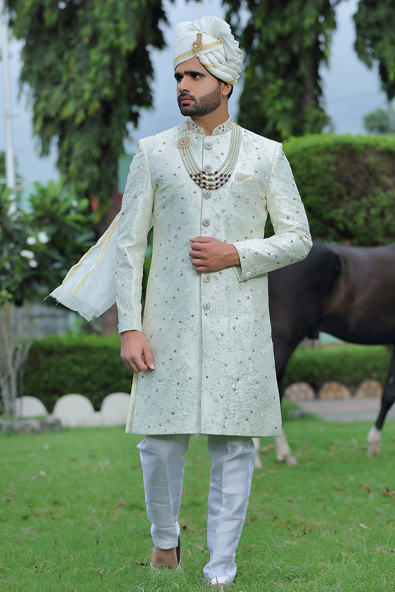Charismatic Pista Green Colored Designer Sherwani