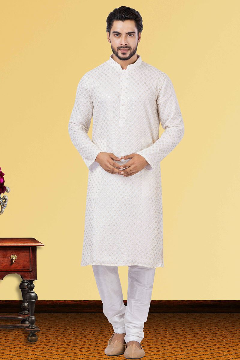 Majestic White Colored Designer Kurta Set