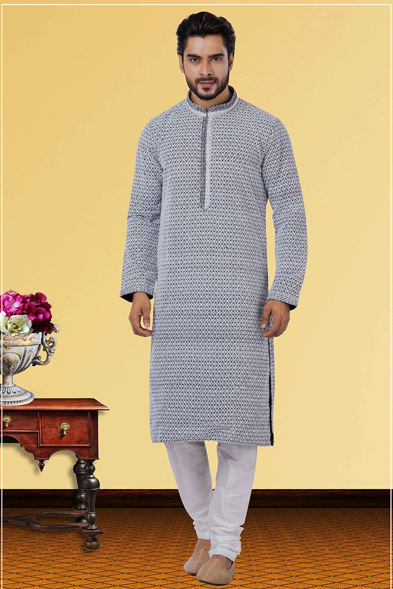 Fashionable Navy Blue Colored Designer Kurta Set